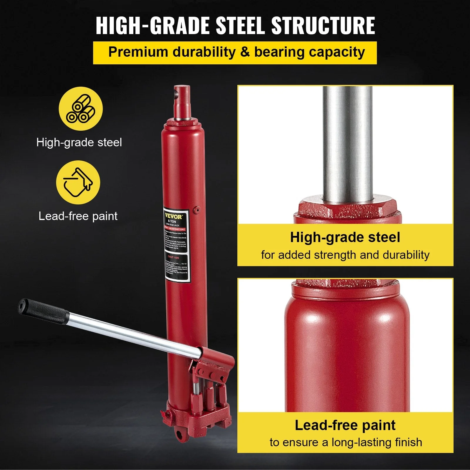 8-Ton Long Ram Hydraulic Jack – 17,636 LB Lifting Capacity | 658073