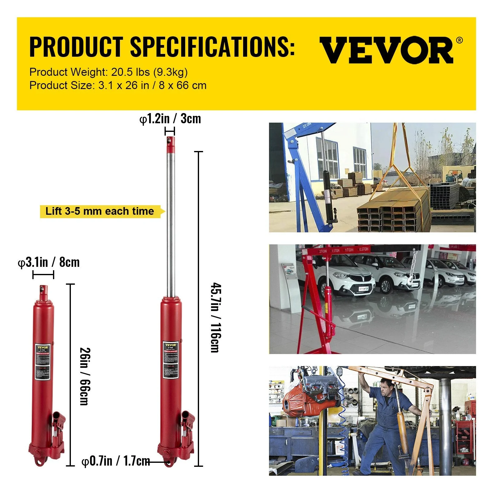 8-Ton Long Ram Hydraulic Jack – 17,636 LB Lifting Capacity | 658073 - Image 2