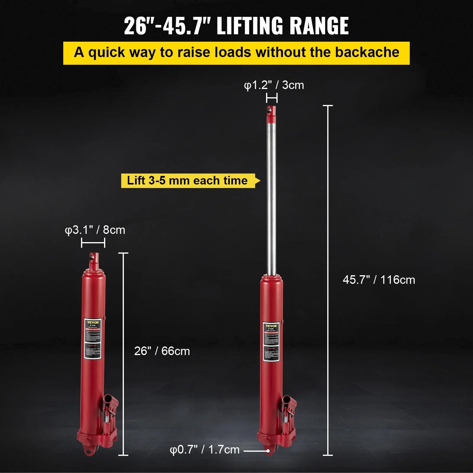 8-Ton Long Ram Hydraulic Jack – 17,636 LB Lifting Capacity | 658073 - Image 4