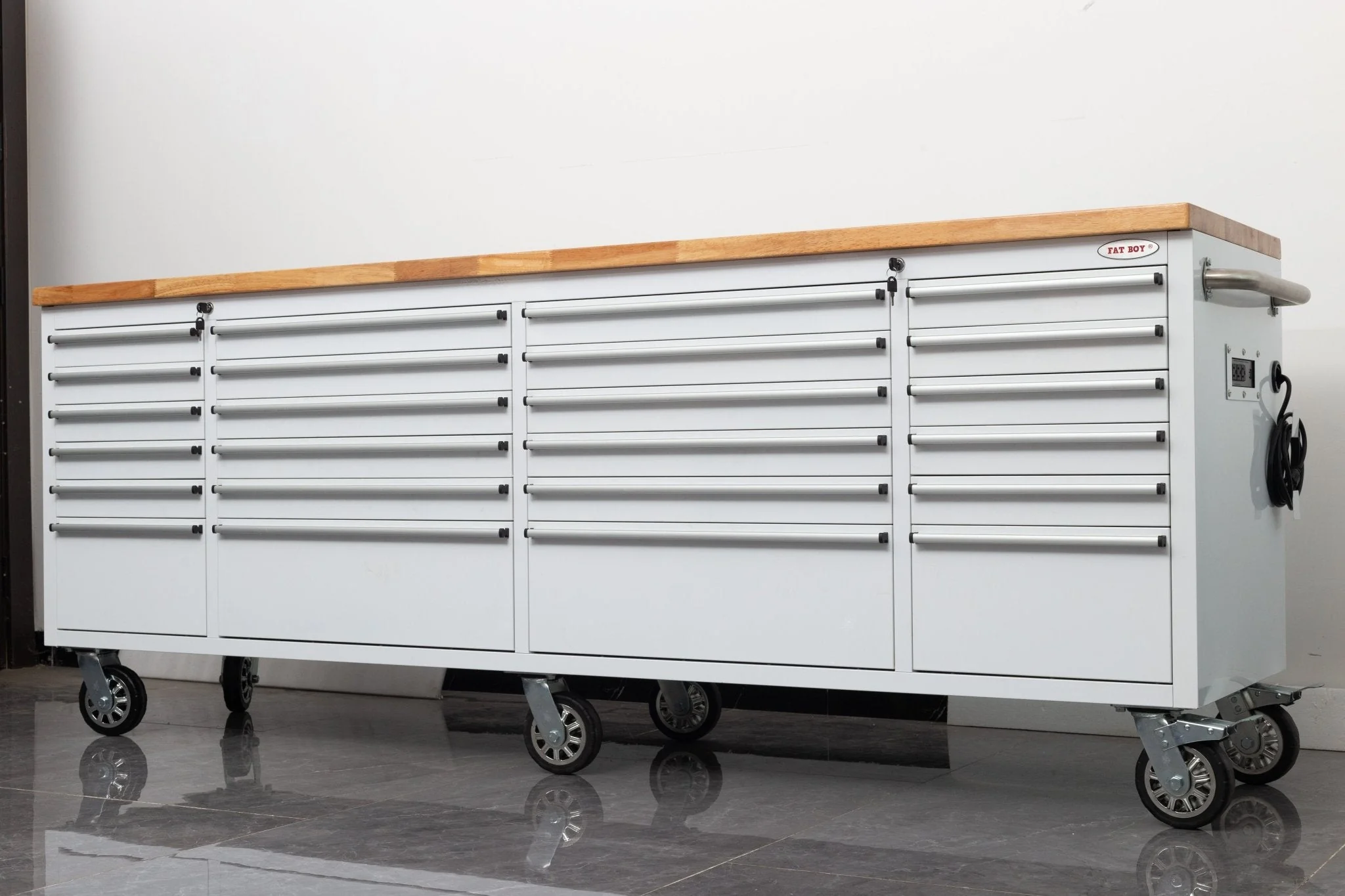 8 FT Fatboy 24-Drawer Heavy-Duty Workbench with Power Outlets & USB Charging – Industrial Tool Bench for Garage & Workshop Organization | - Image 10
