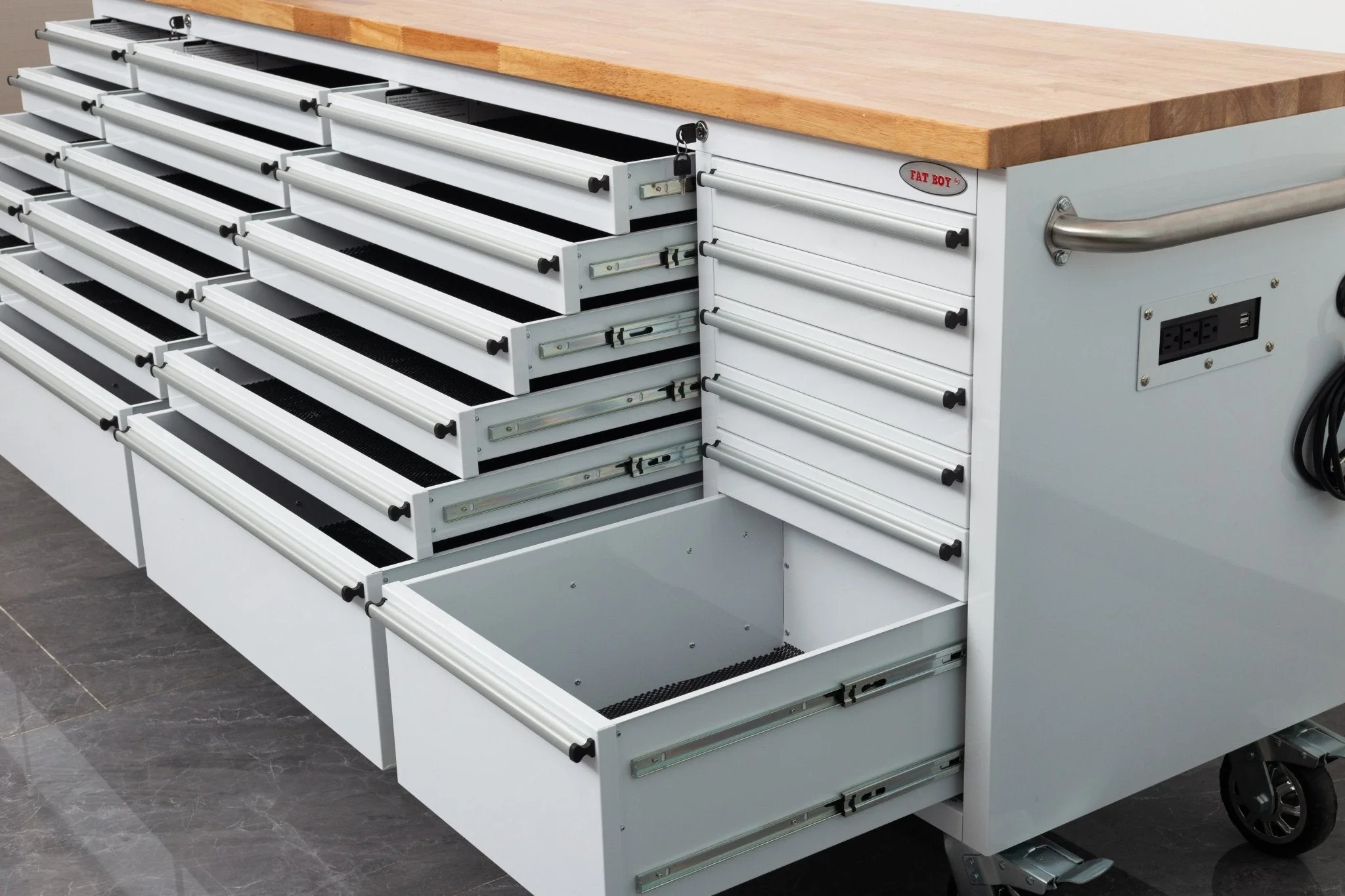 8 FT Fatboy 24-Drawer Heavy-Duty Workbench with Power Outlets & USB Charging – Industrial Tool Bench for Garage & Workshop Organization | - Image 13