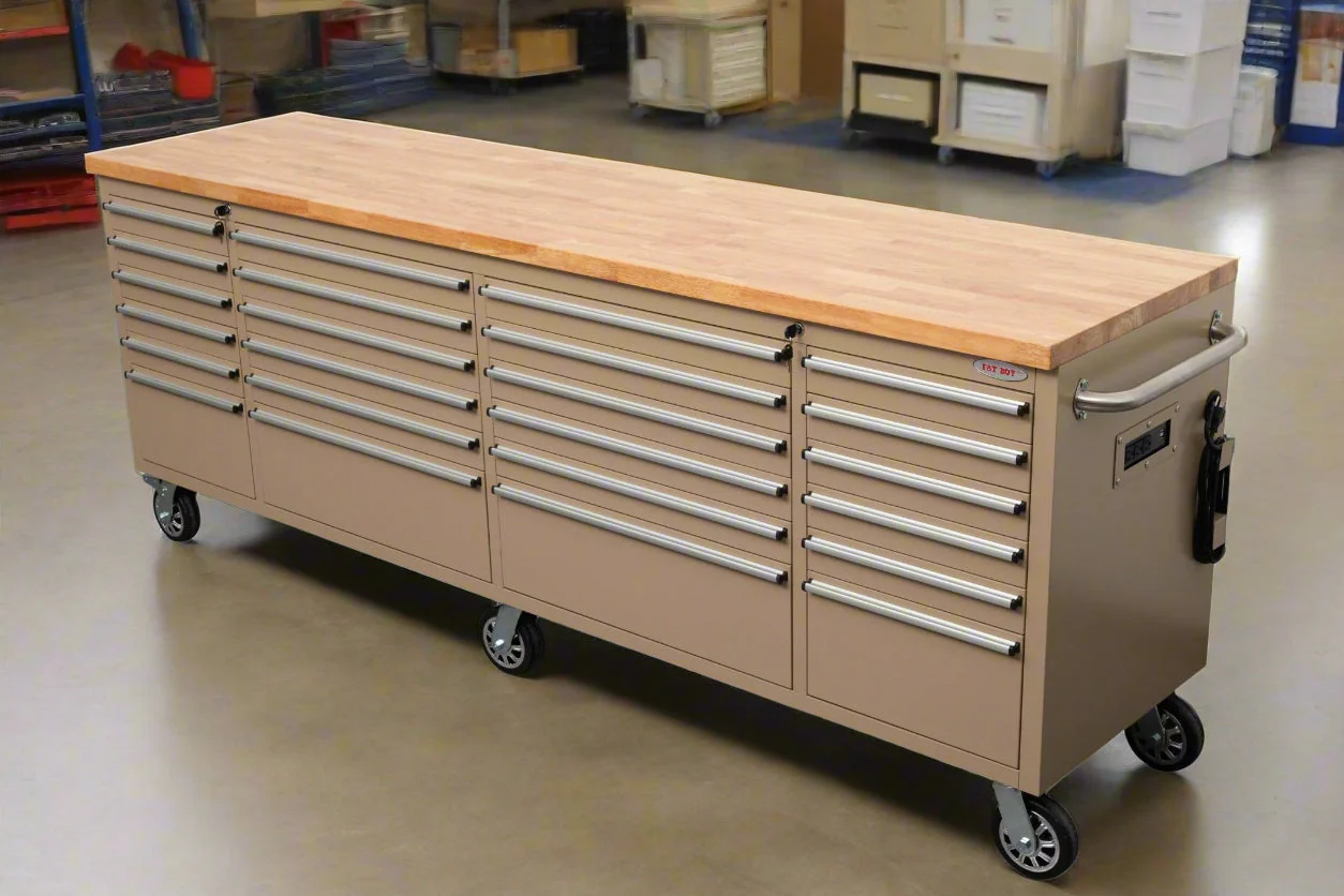 8 FT Fatboy 24-Drawer Heavy-Duty Workbench with Power Outlets & USB Charging – Industrial Tool Bench for Garage & Workshop Organization | - Image 2