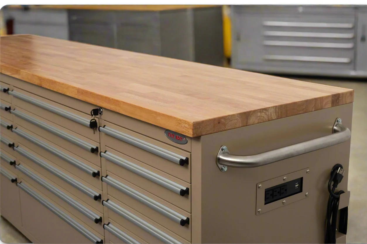8 FT Fatboy 24-Drawer Heavy-Duty Workbench with Power Outlets & USB Charging – Industrial Tool Bench for Garage & Workshop Organization | - Image 5