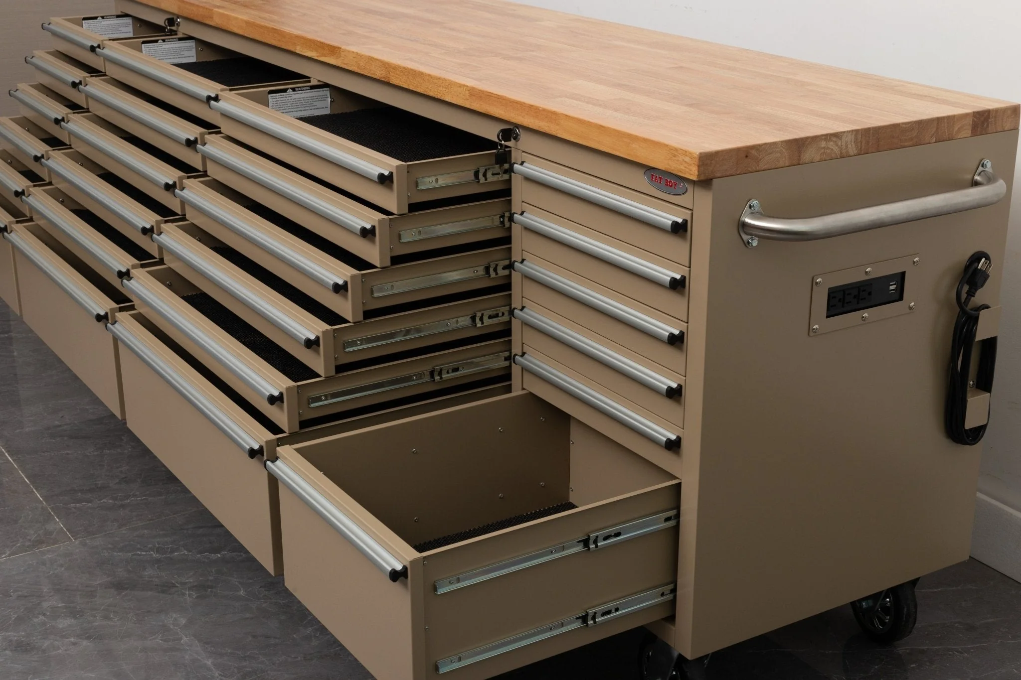 8 FT Fatboy 24-Drawer Heavy-Duty Workbench with Power Outlets & USB Charging – Industrial Tool Bench for Garage & Workshop Organization | - Image 6