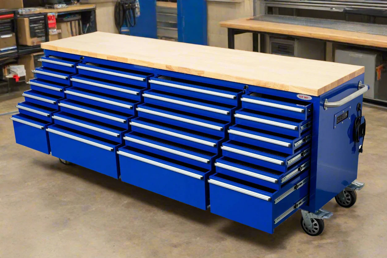 8 FT Fatboy 24-Drawer Heavy-Duty Workbench with Power Outlets & USB Charging – Industrial Tool Bench for Garage & Workshop Organization | - Image 61
