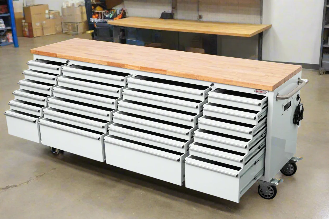 8 FT Fatboy 24-Drawer Heavy-Duty Workbench with Power Outlets & USB Charging – Industrial Tool Bench for Garage & Workshop Organization | - Image 7