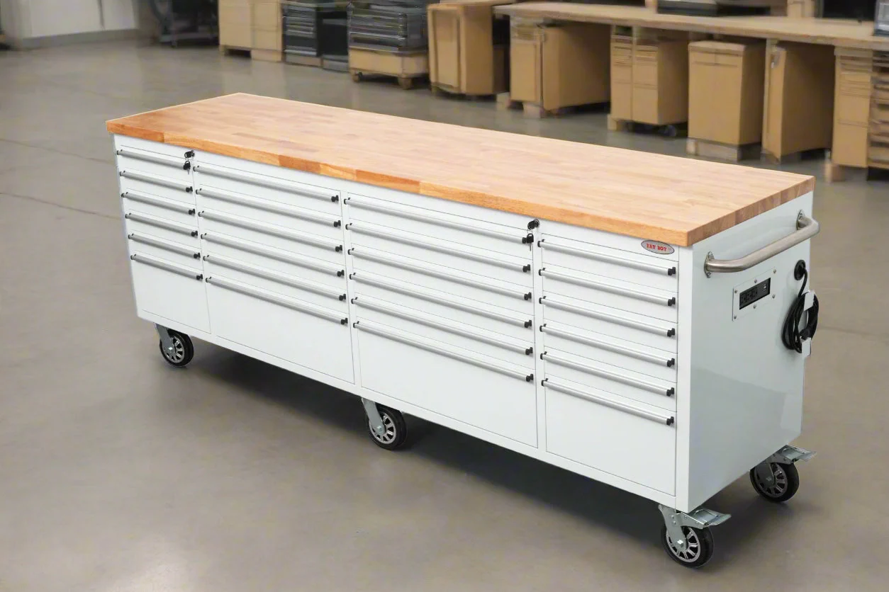 8 FT Fatboy 24-Drawer Heavy-Duty Workbench with Power Outlets & USB Charging – Industrial Tool Bench for Garage & Workshop Organization | - Image 8