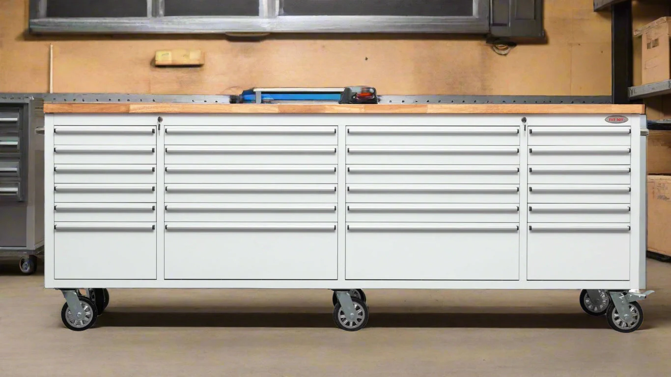 8 FT Fatboy 24-Drawer Heavy-Duty Workbench with Power Outlets & USB Charging – Industrial Tool Bench for Garage & Workshop Organization | - Image 9