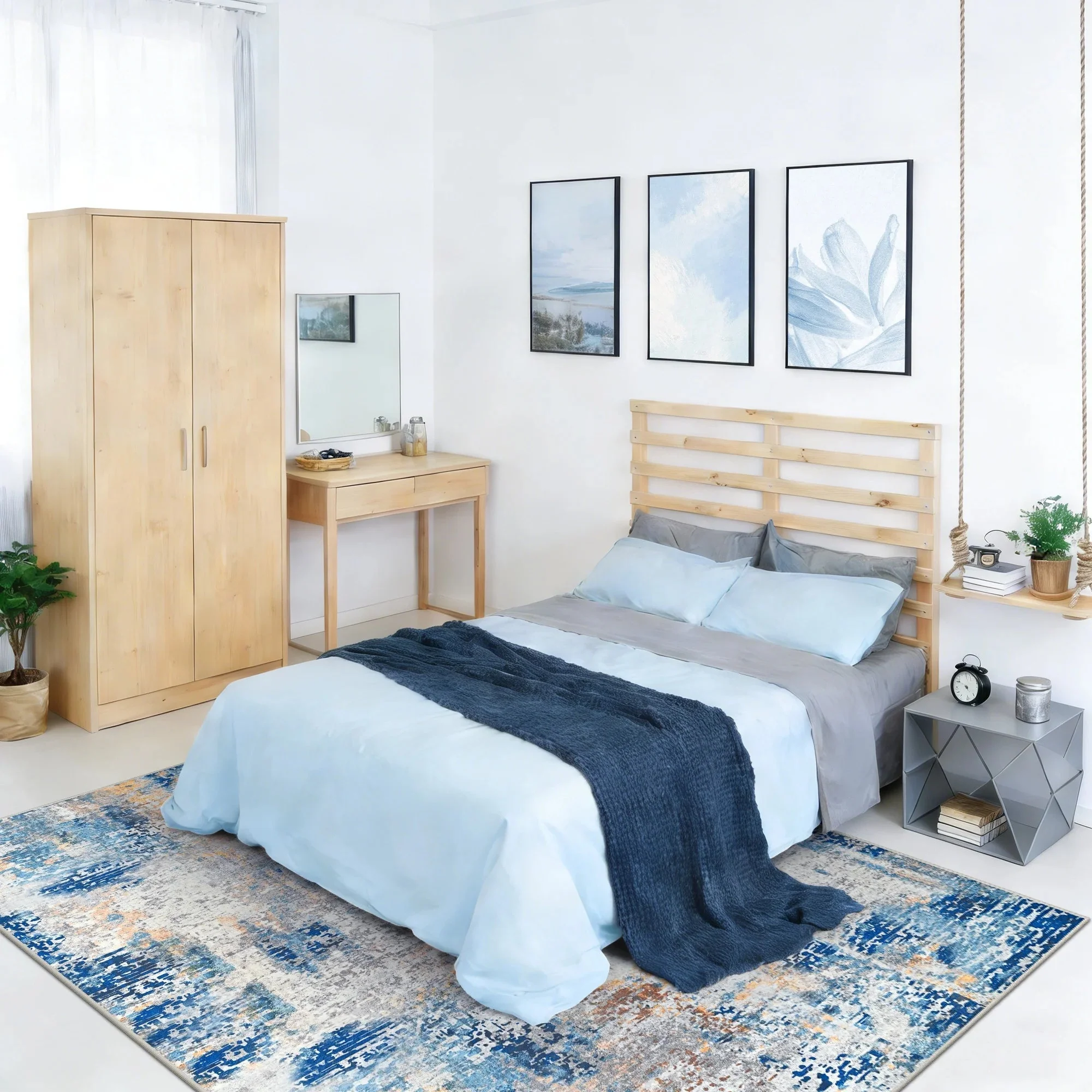 8x10 Modern Abstract Washable Area Rug Blue – Large Non Slip Living Room Rug RUG8BL - Image 2