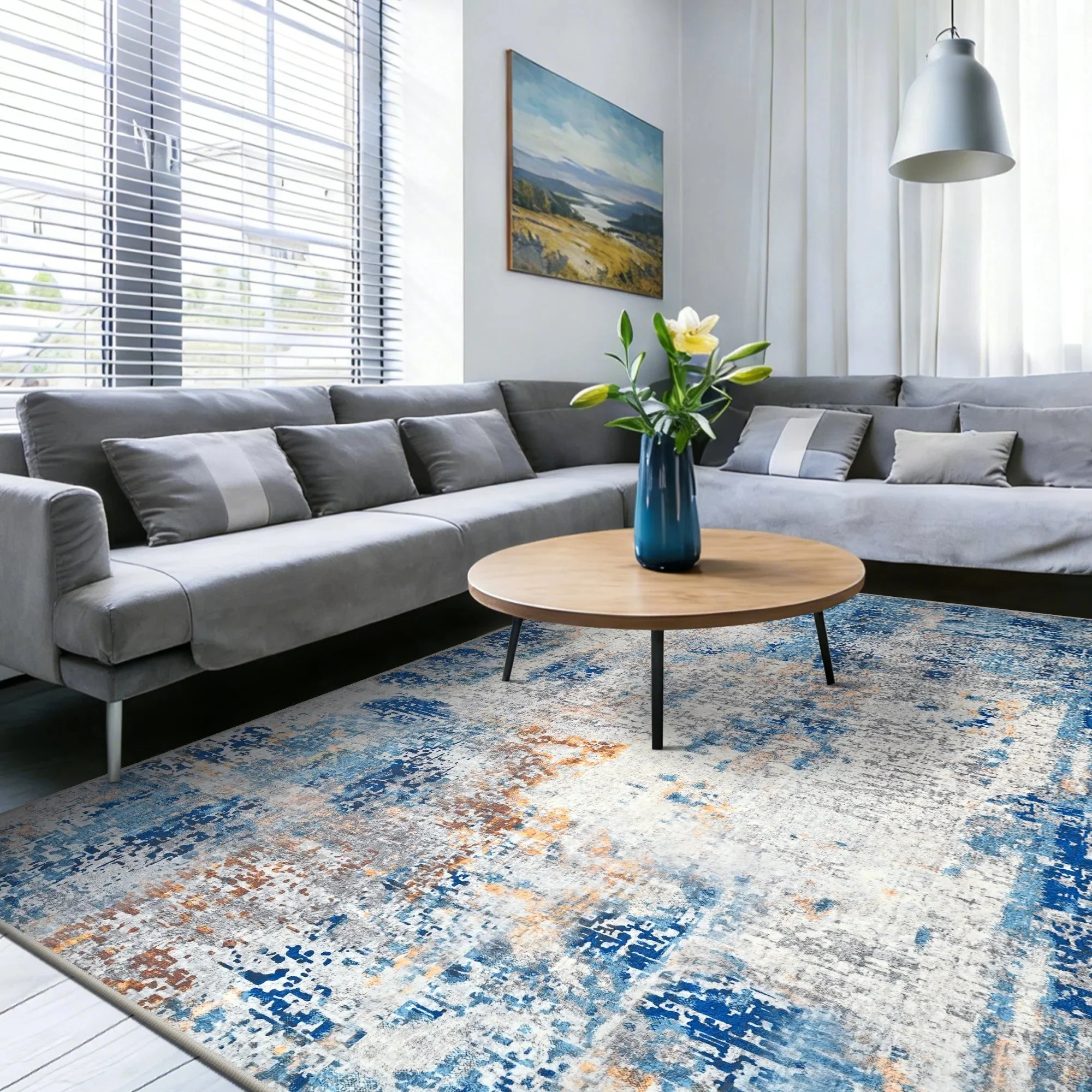 8x10 Modern Abstract Washable Area Rug Blue – Large Non Slip Living Room Rug RUG8BL - Image 3