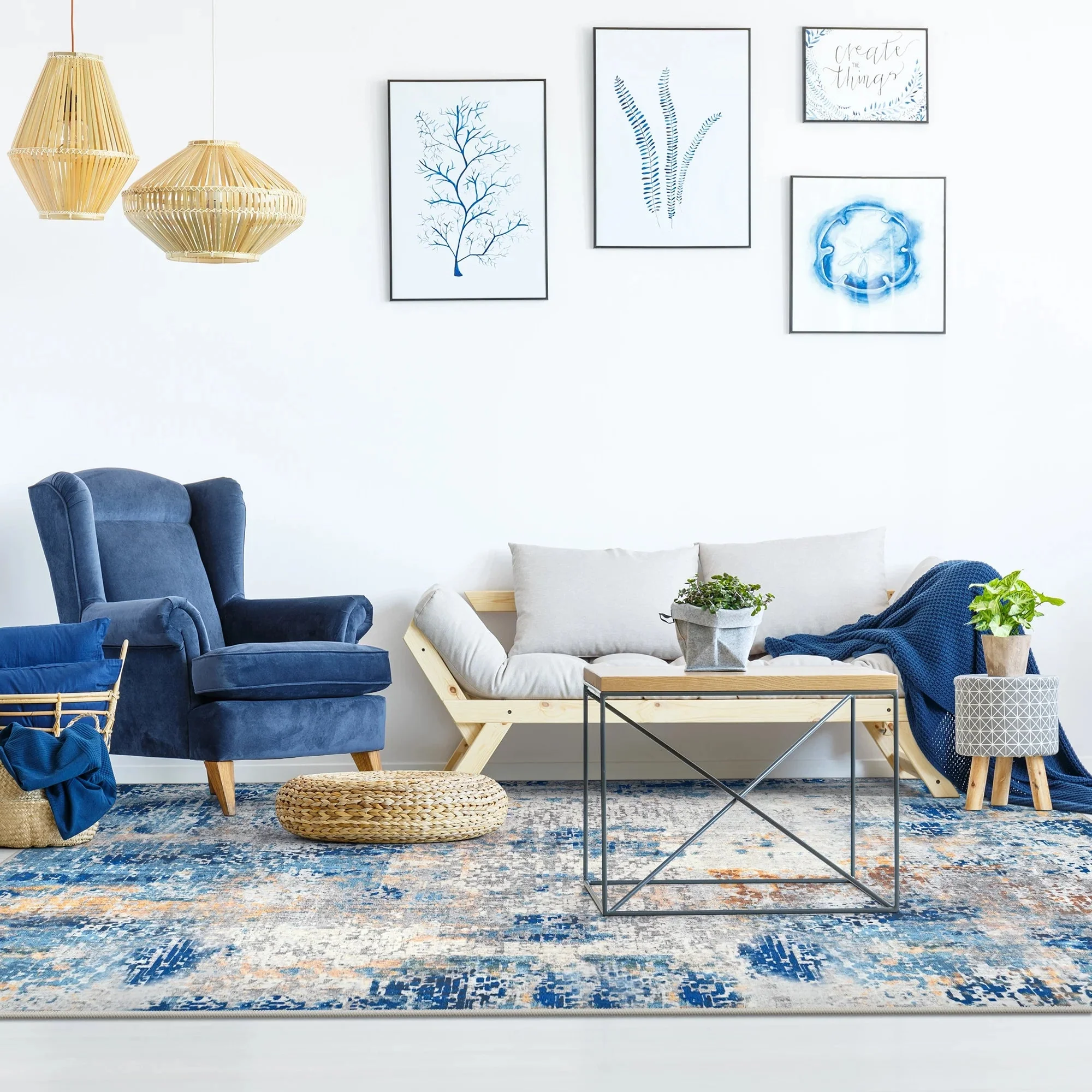8x10 Modern Abstract Washable Area Rug Blue – Large Non Slip Living Room Rug RUG8BL - Image 4