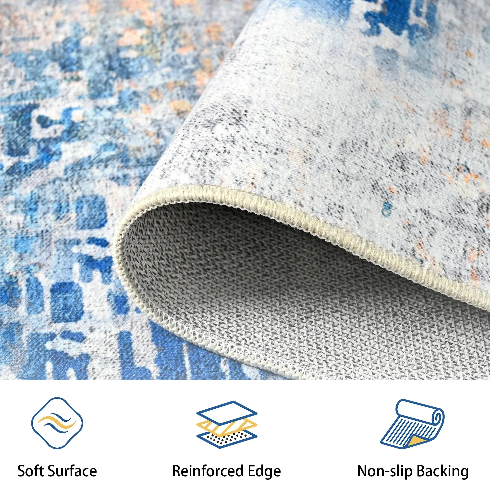8x10 Modern Abstract Washable Area Rug Blue – Large Non Slip Living Room Rug RUG8BL - Image 6