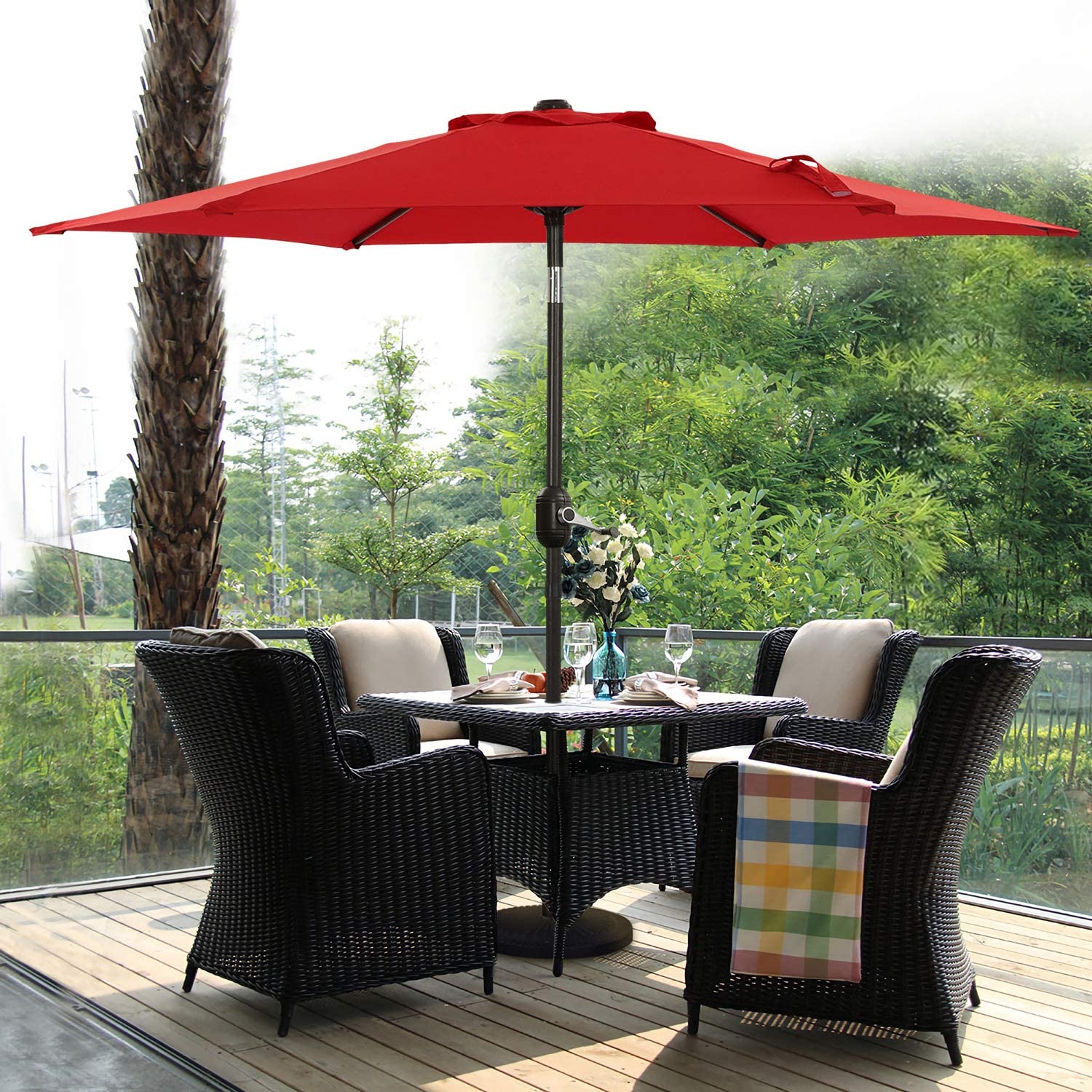 9 FT Patio Outdoor Umbrella with Crank & Tilt – Red or Gray AMMU27 Series - Image 5