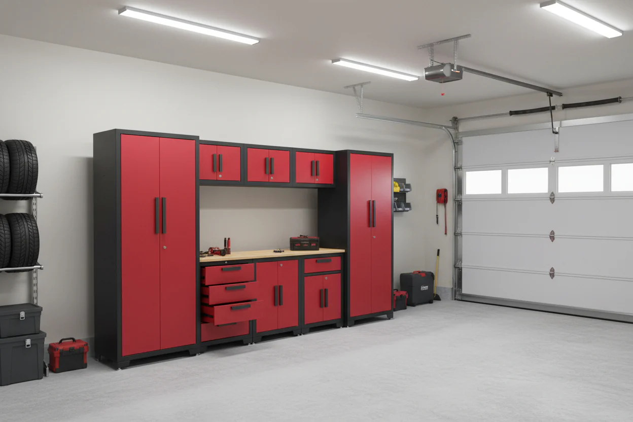 9-Piece Garage Workbench & Cabinet Set – Heavy-Duty Modular Tool Storage System - Image 8