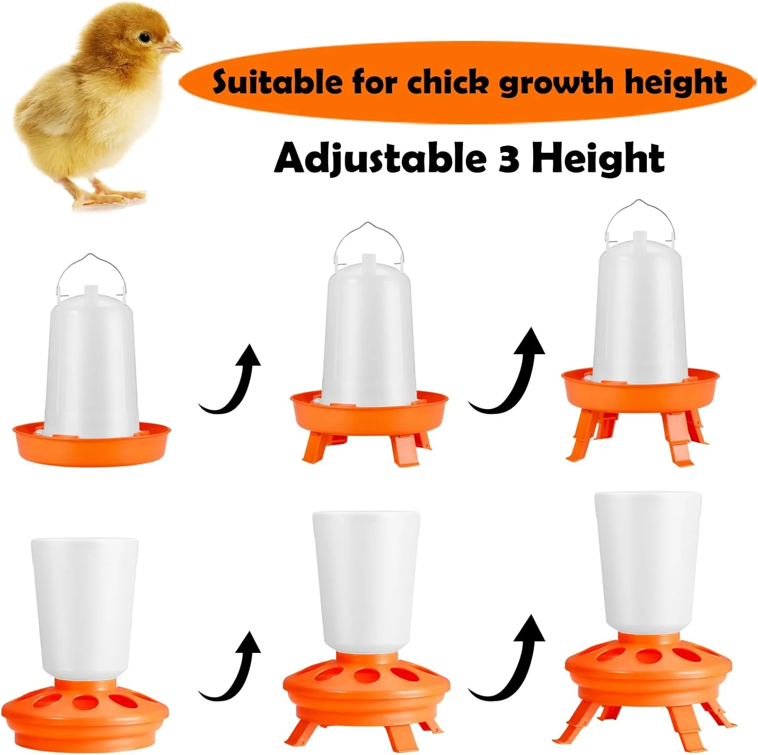Adjustable 3-Height Chicken Feeder & Waterer Set – 3KG Feeder & 1.5L Drinker 82531S - Image 2