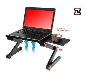 Adjustable Aluminum Laptop Table with Cooling Fans, 360° Rotating Portable Laptop Desk Stand – 720168
