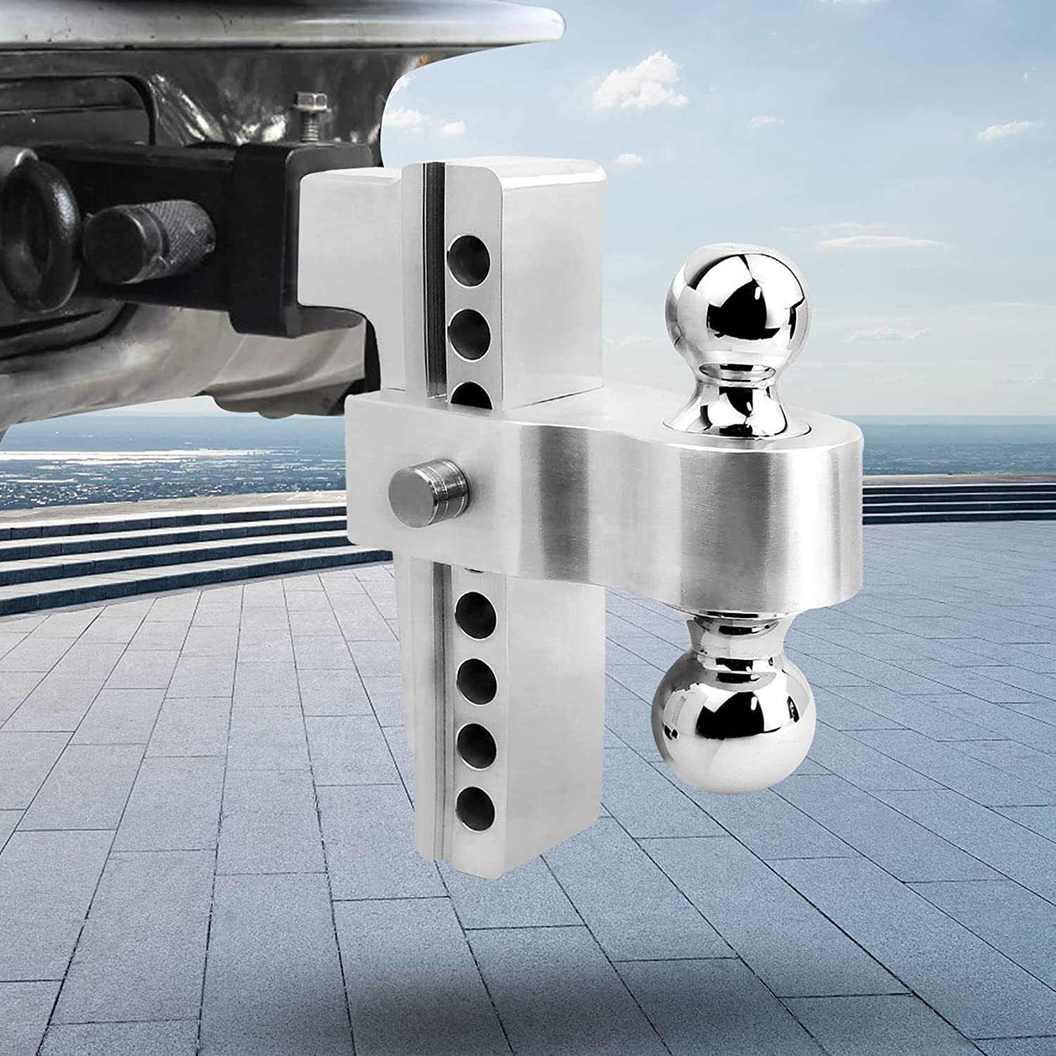 Adjustable Aluminum Trailer Hitch Ball Mount – 8" Drop/Rise, Dual Ball (2" & 2-5/16"), 12,500 lbs Towing Capacity – Fits 2" Receiver - Image 2