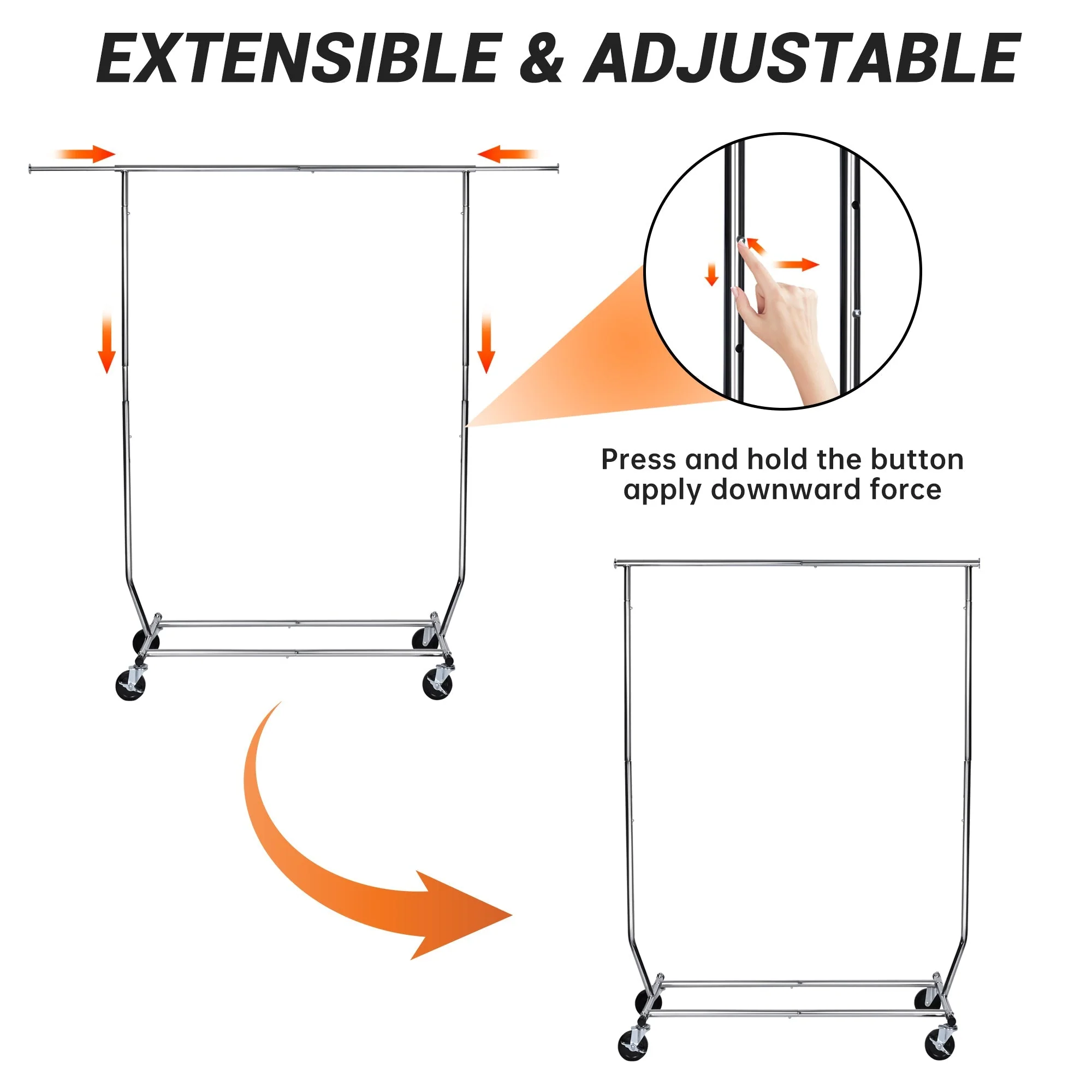 Adjustable Heavy-Duty Clothing Racks | Single & Double Rail with Wheels - Image 2