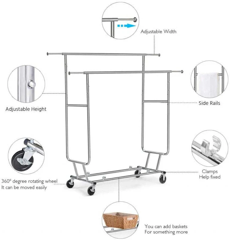 Adjustable Heavy-Duty Clothing Racks | Single & Double Rail with Wheels - Image 4
