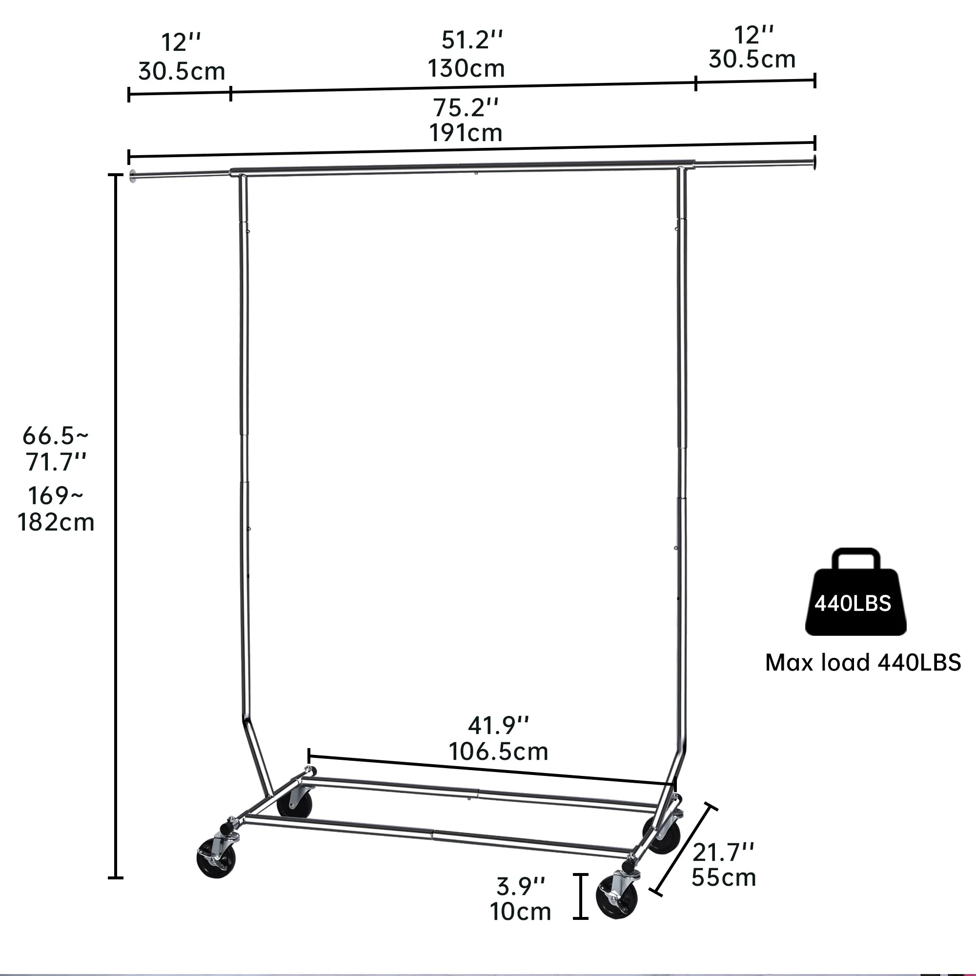 Adjustable Heavy-Duty Clothing Racks | Single & Double Rail with Wheels - Image 7