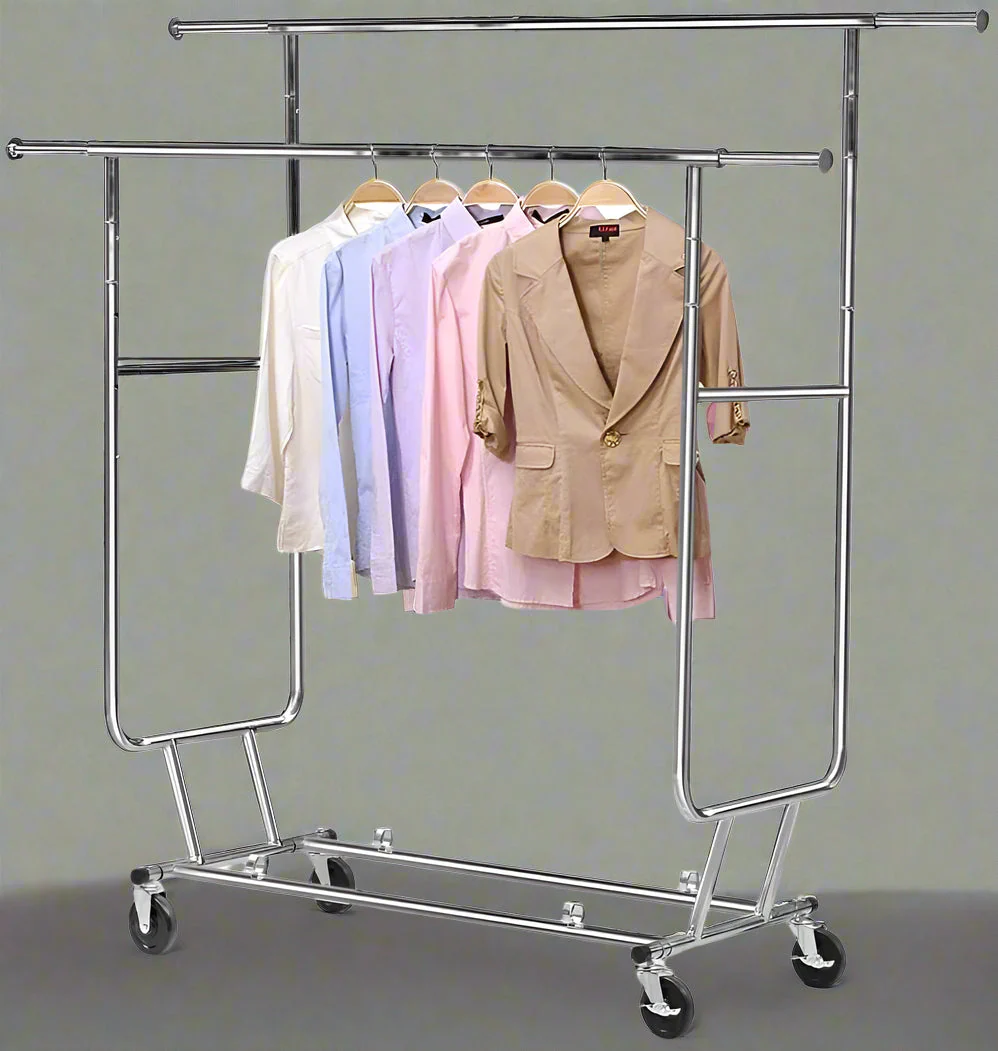 Adjustable Heavy-Duty Clothing Racks | Single & Double Rail with Wheels - Image 9