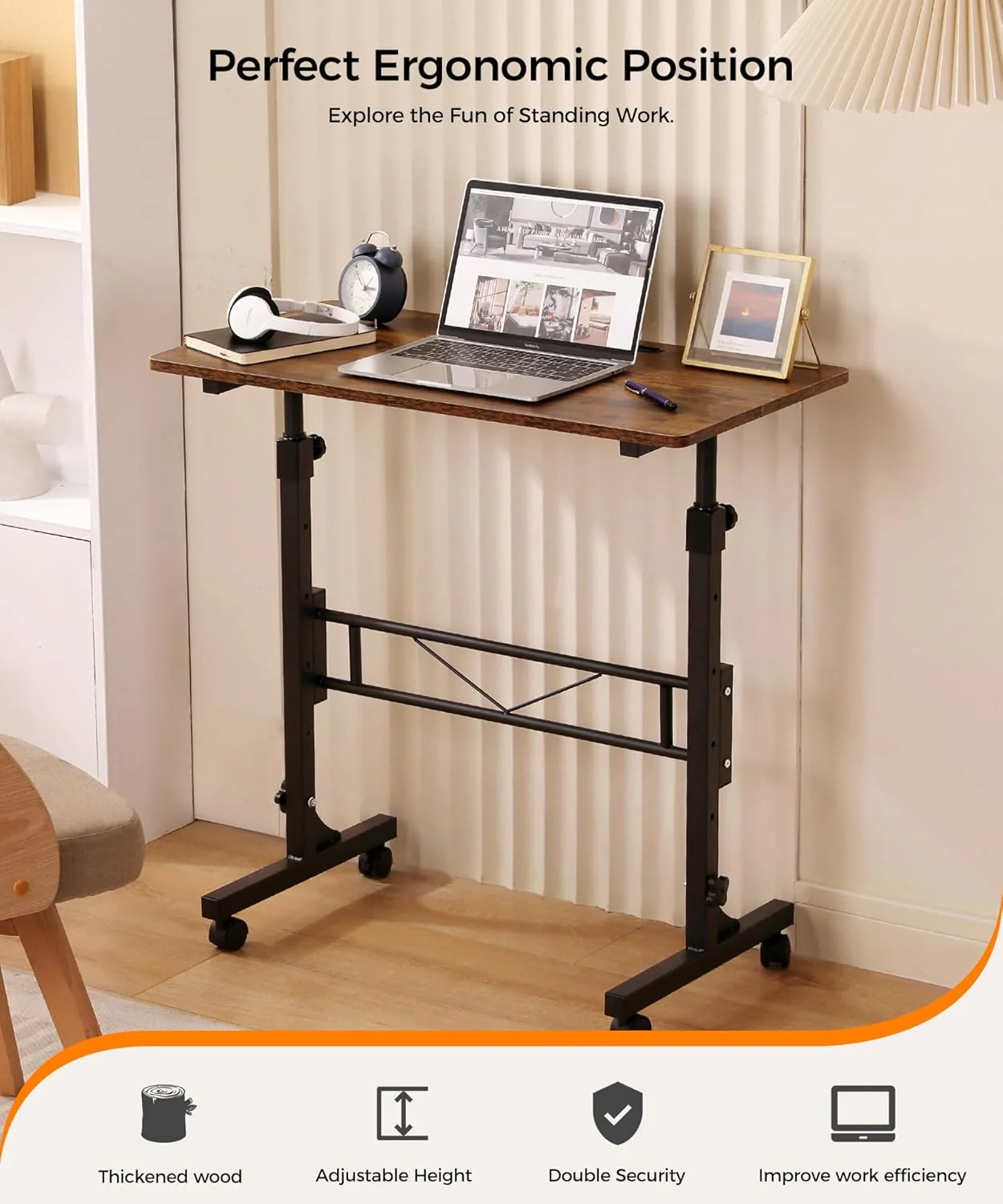Adjustable Height Mobile Standing Desk 27″–43.5″ with Wheels K2025 - Image 4