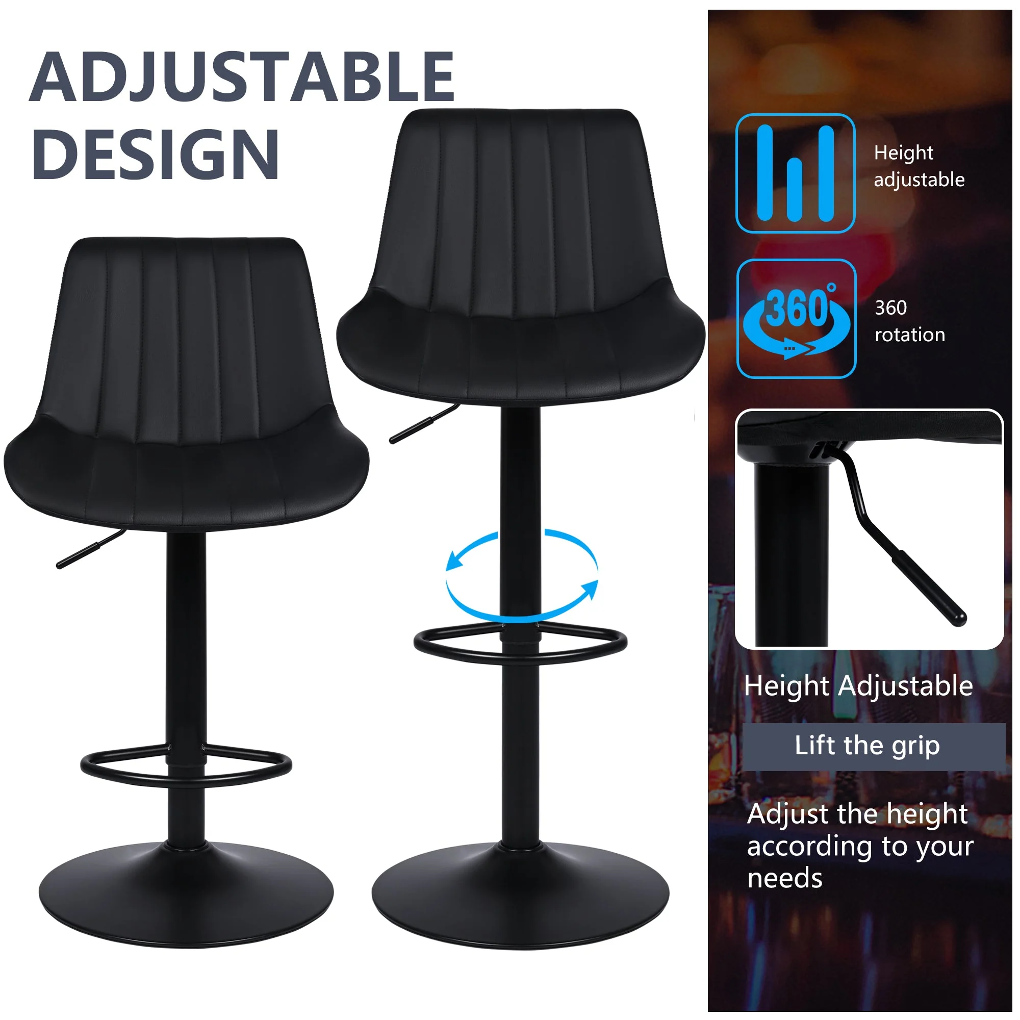 Adjustable Modern Swivel Barstool – Counter Height Stool for Kitchen, Bar & Dining | SKU: AMBS597 - Image 4