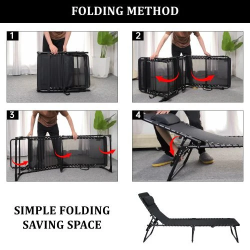 Adjustable Folding Patio Chaise Lounge Chair – Black Outdoor Recliner | SKU: AMLB131B - Image 4