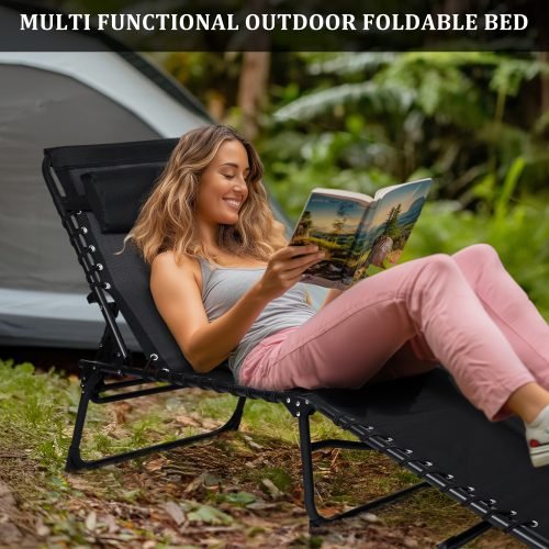 Adjustable Folding Patio Chaise Lounge Chair – Black Outdoor Recliner | SKU: AMLB131B - Image 5