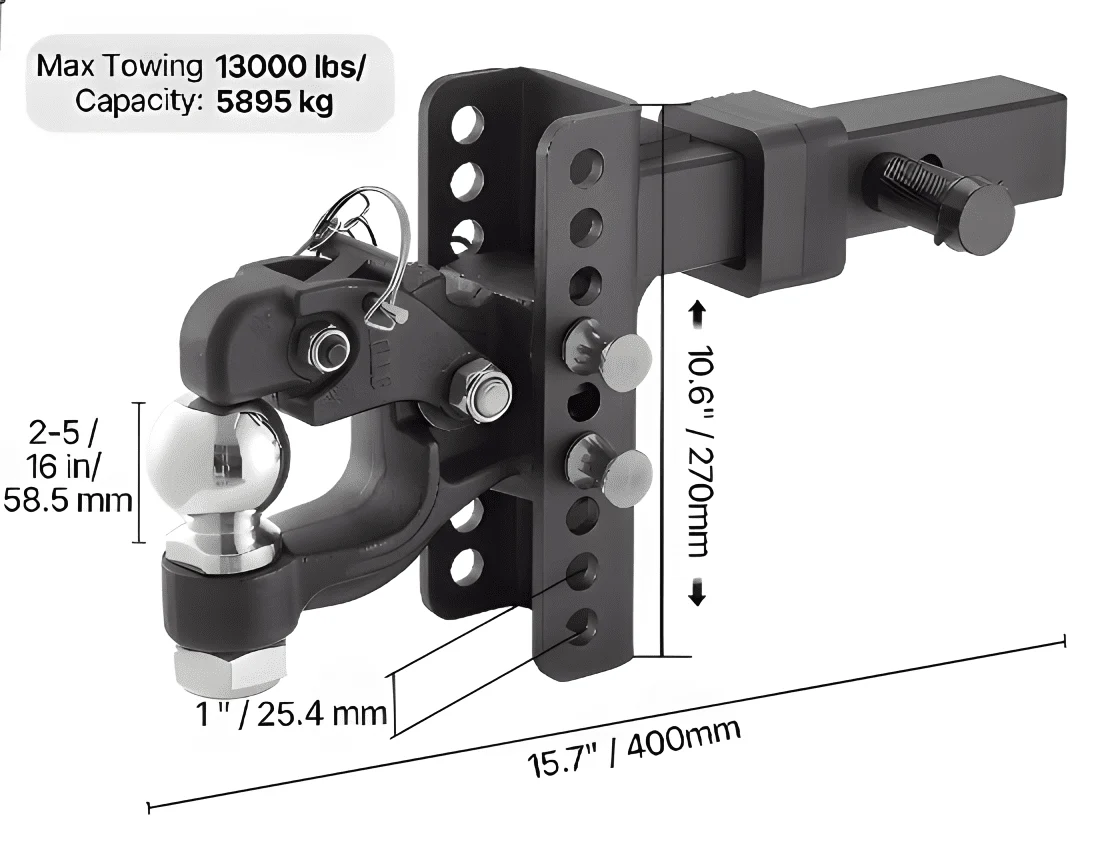 Adjustable Pintle Hitch Hook Combo – 2-5/16" Ball, Max Towing 13,000 lbs PHC13K - Image 4