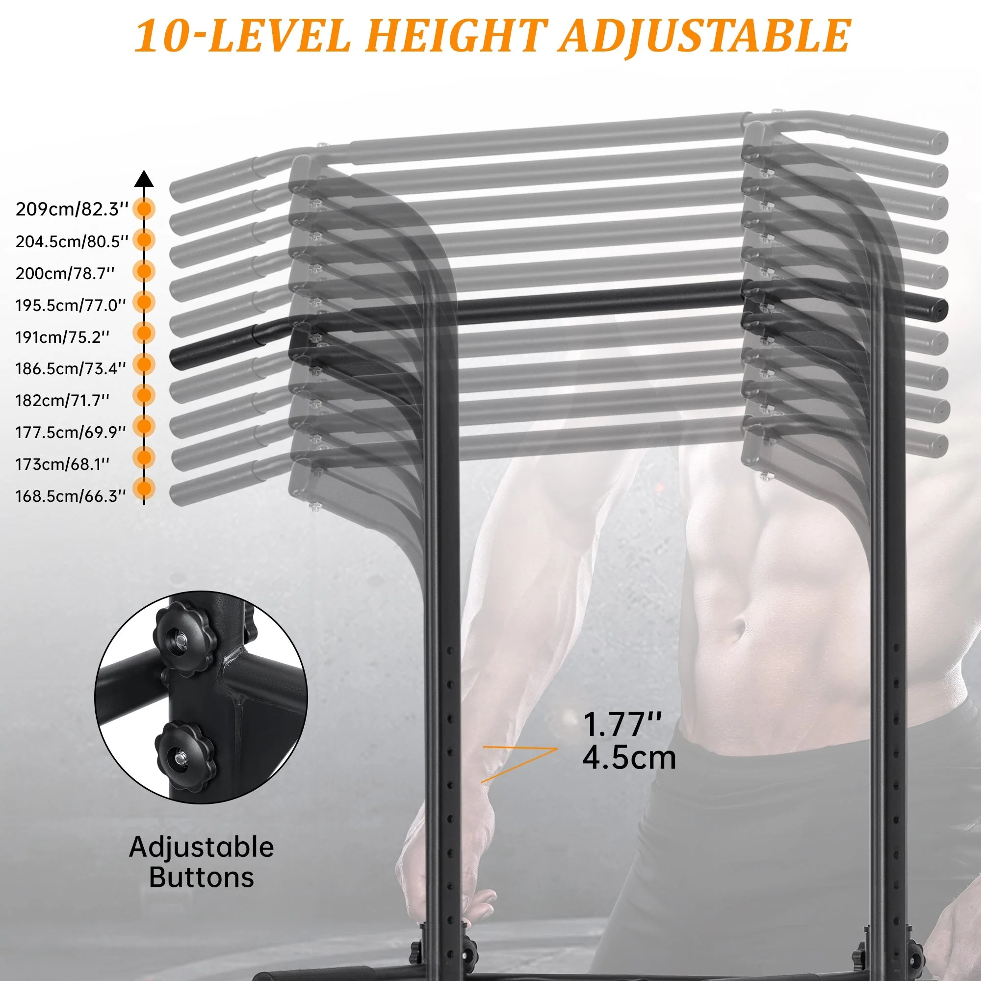 Adjustable Power Tower Pull-Up Dip Station – 10-Level Height, 330 lb Load, Multi-Function Workout Equipment – AMEPT99 - Image 3