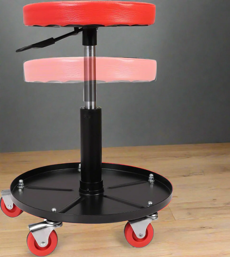 New Adjustable Rolling Garage Stool with Tool Tray – Heavy-Duty Mobile Workshop Seat S1247