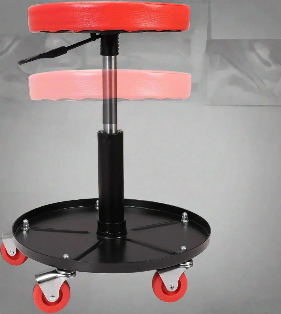 New Adjustable Rolling Garage Stool with Tool Tray – Heavy-Duty Mobile Workshop Seat S1247 - Image 2