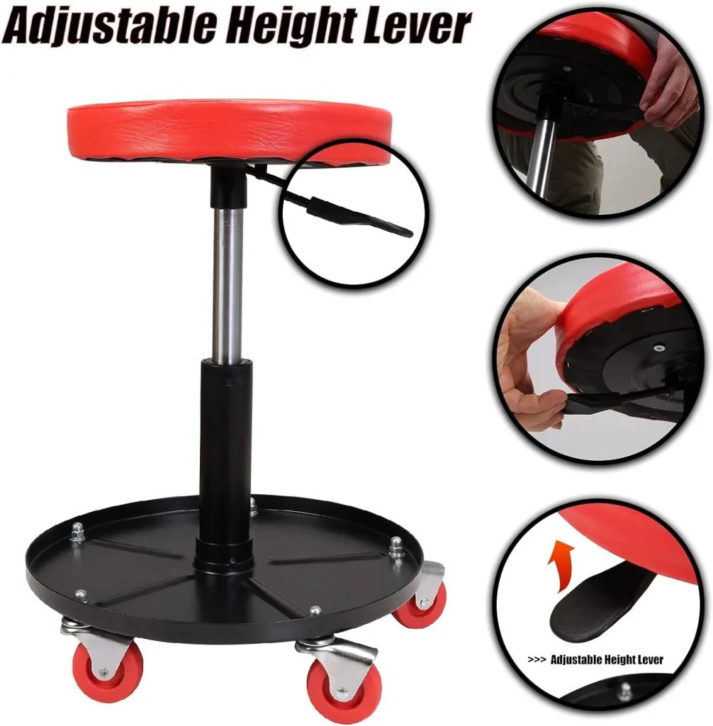 New Adjustable Rolling Garage Stool with Tool Tray – Heavy-Duty Mobile Workshop Seat S1247 - Image 3