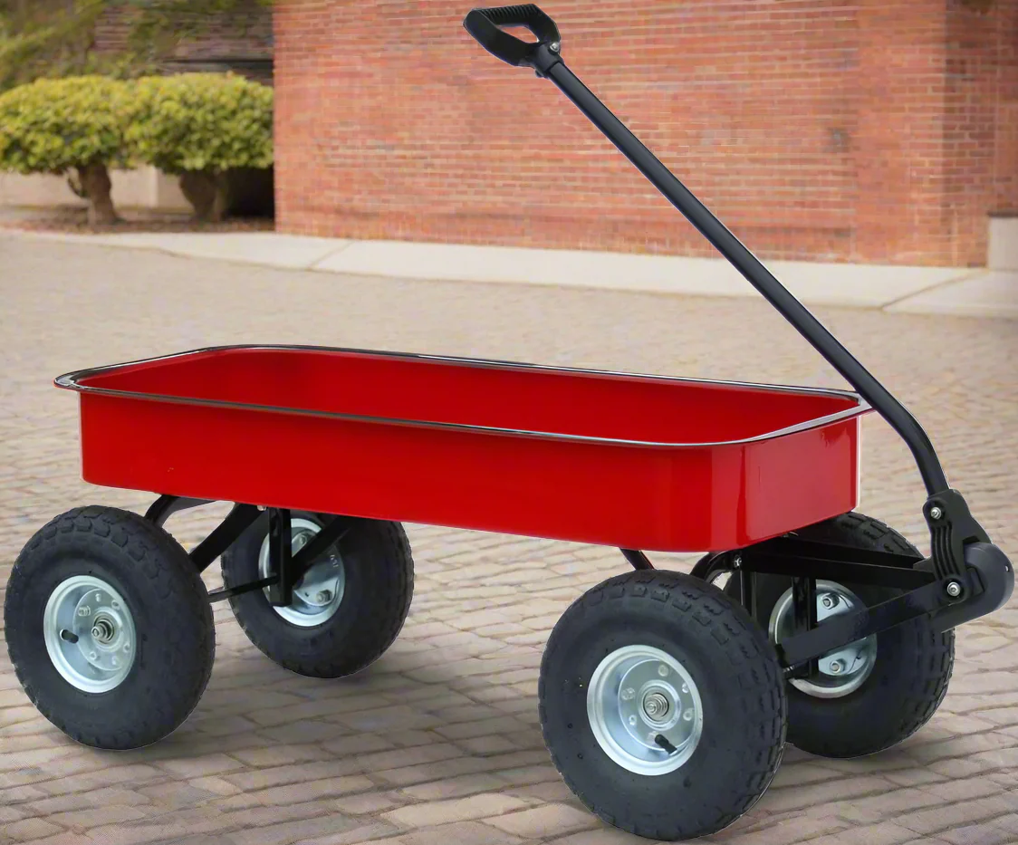 All-Terrain Steel Cargo Wagon – 10" Pneumatic Tires, Heavy-Duty Garden Utility Cart | SKU: GC15010