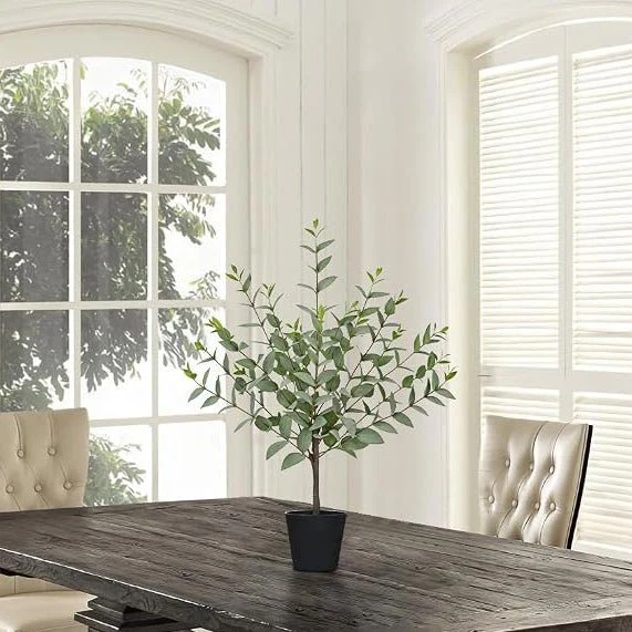 Arborus 22-Inch Artificial Eucalyptus Plant – Realistic Faux Greenery in Black Pot for Home Office Décor