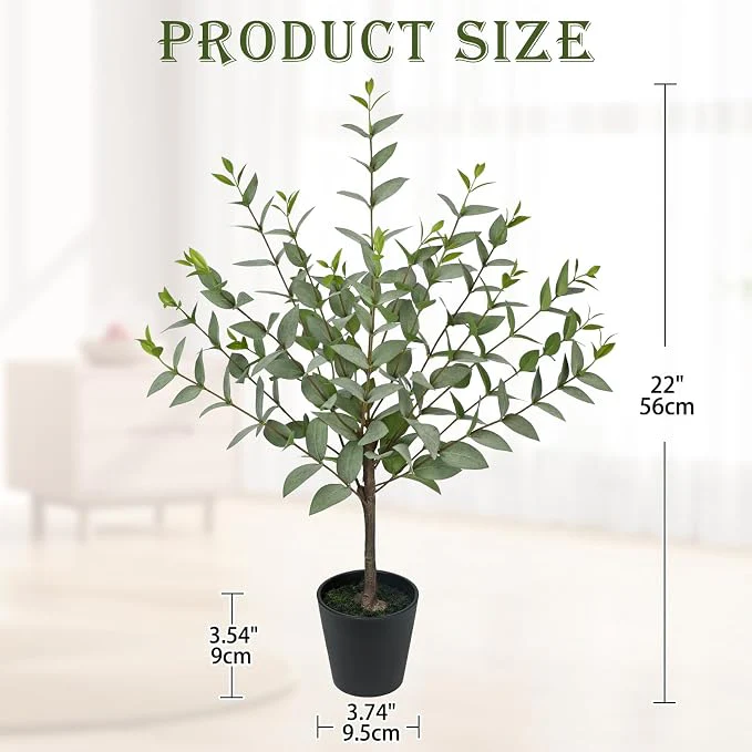 Arborus 22-Inch Artificial Eucalyptus Plant – Realistic Faux Greenery in Black Pot for Home Office Décor - Image 2