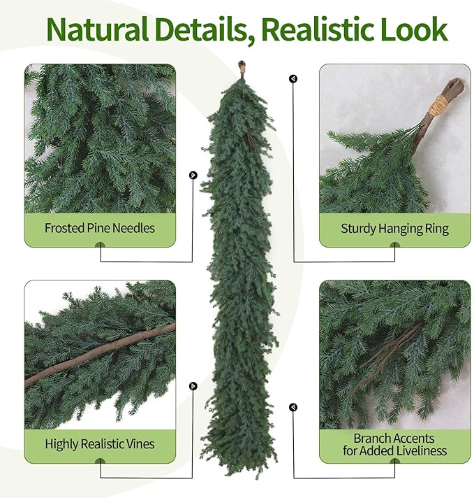 2 Pack Artificial Norfolk Pine Garland 6 Ft Real Touch Green Christmas Garland - Image 2