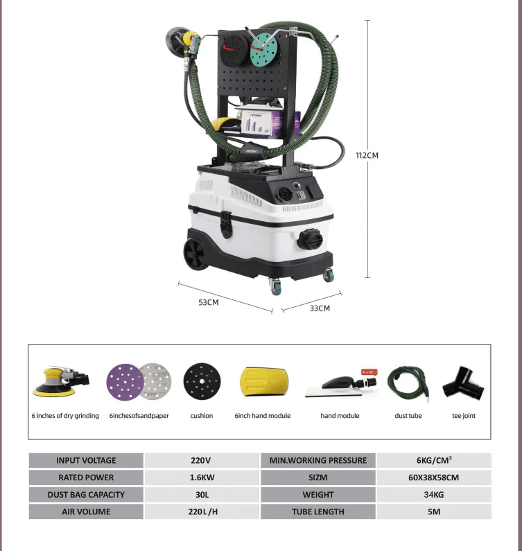 Autobody Sanding & Grinding Machine with Vacuum – Dust-Free Dry Sanding System 1226G3 – Paint & Body Repair Tool