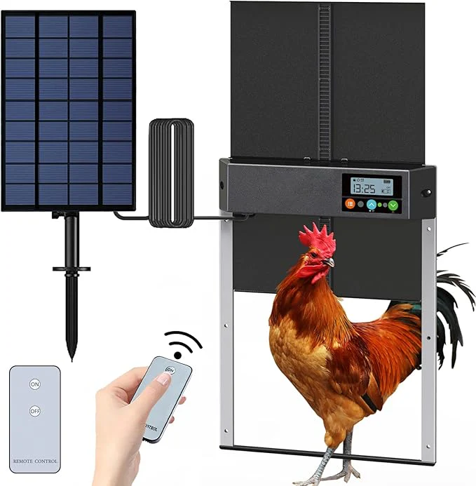 Automatic Solar Chicken Coop Door with Timer Light Sensor LCD Display Aluminum AZ3481