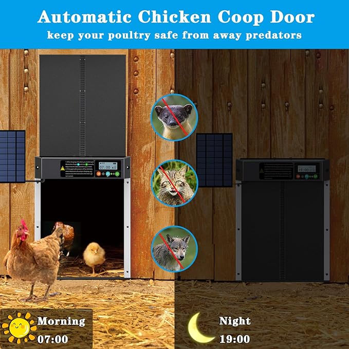 Automatic Solar Chicken Coop Door with Timer Light Sensor LCD Display Aluminum AZ3481 - Image 2