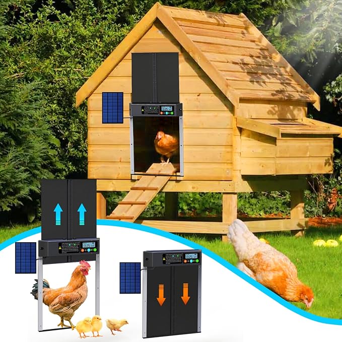 Automatic Solar Chicken Coop Door with Timer Light Sensor LCD Display Aluminum AZ3481 - Image 3