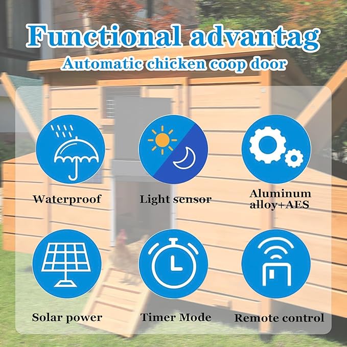 Automatic Solar Chicken Coop Door with Timer Light Sensor LCD Display Aluminum AZ3481 - Image 5