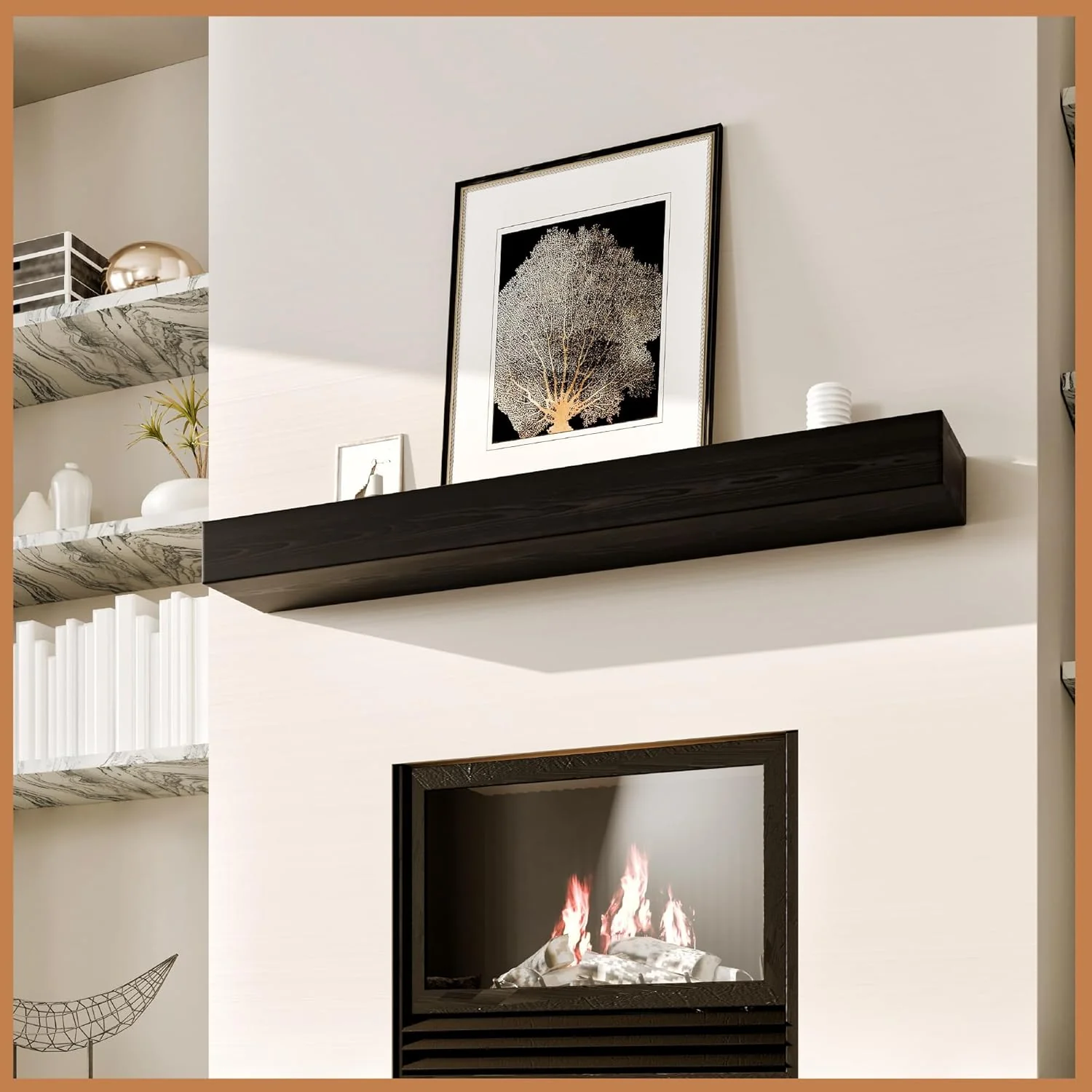 Avana Handcrafted Fireplace Mantle – Natural Wood, Espresso Finish (48" x 8" x 3")