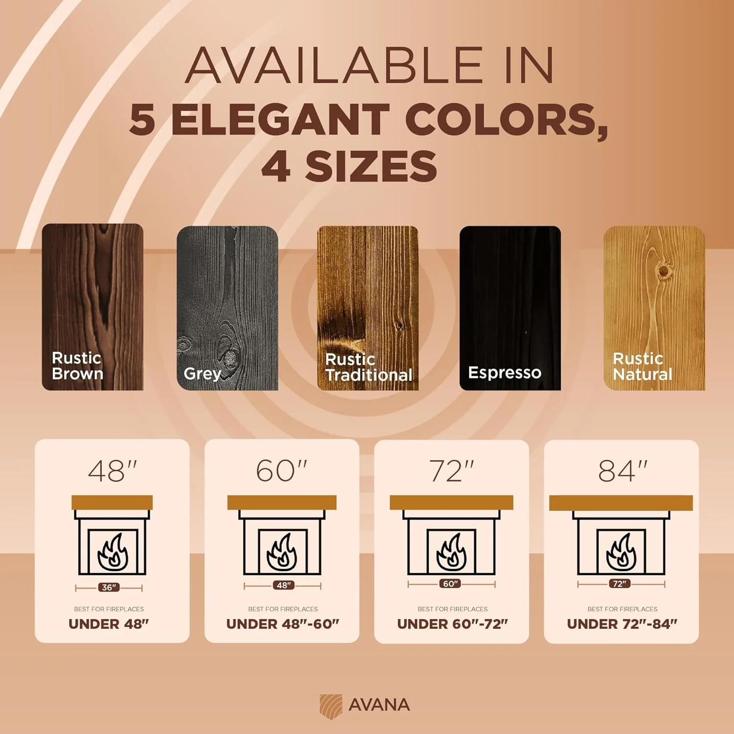 Avana Handcrafted Fireplace Mantle – Natural Wood, Espresso Finish (48" x 8" x 3") - Image 4