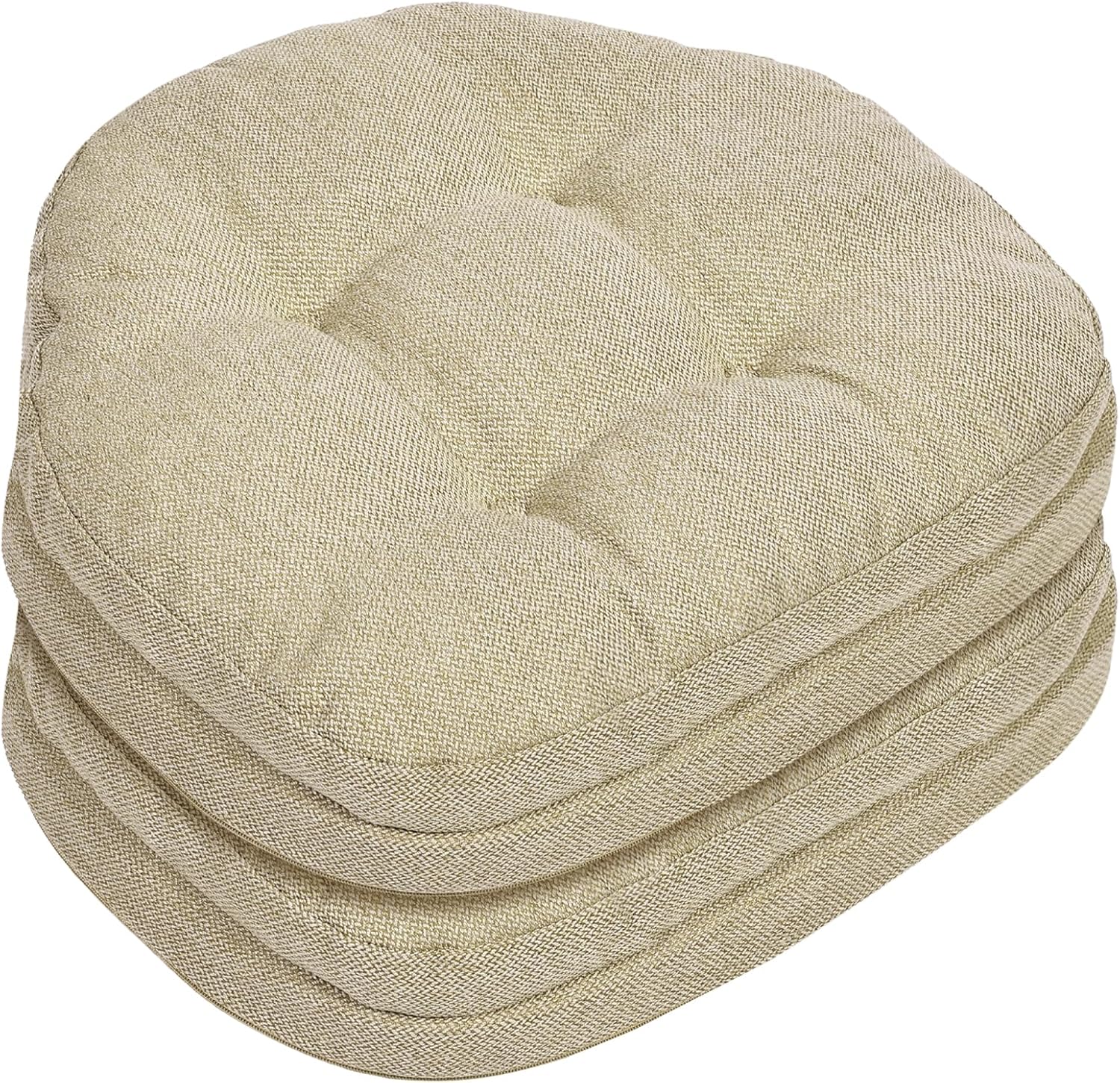 baibu Dining Chair Cushions Set of 2, Dual-Layer Patented Design Memory Foam Windsor Seat Pads, Kitchen Chair Cushions with Ties & Textured Cover, 17x 15.5 x 3.5in, 2 Pack, Beige