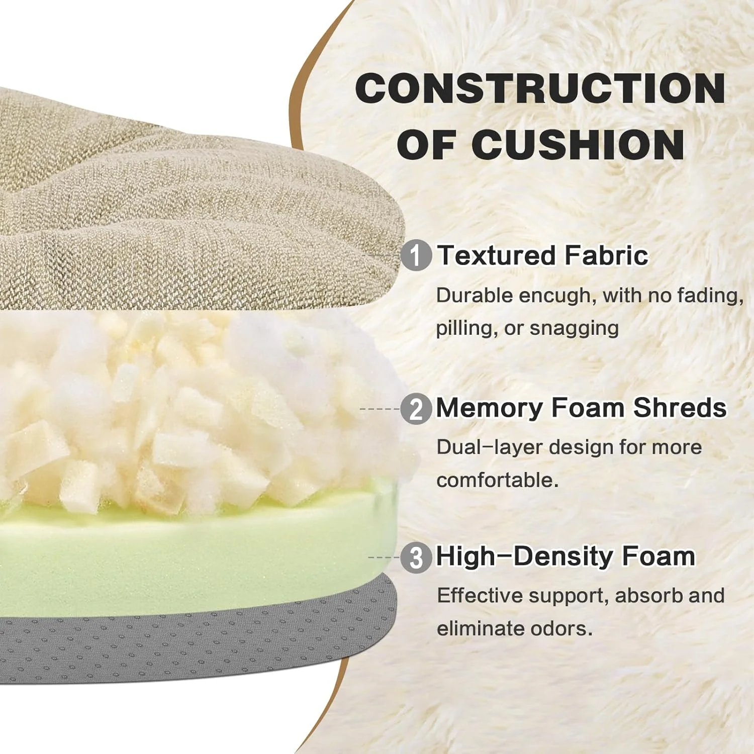 baibu Dining Chair Cushions Set of 2, Dual-Layer Patented Design Memory Foam Windsor Seat Pads, Kitchen Chair Cushions with Ties & Textured Cover, 17x 15.5 x 3.5in, 2 Pack, Beige - Image 2