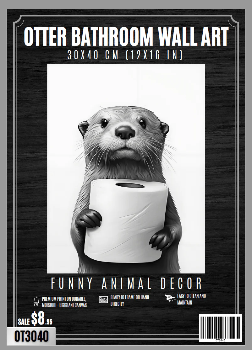 Bathroom Animal Wall Art Picture 30x40 cm 12x16 in Funny Cow Horse Otter Decor VAR3040