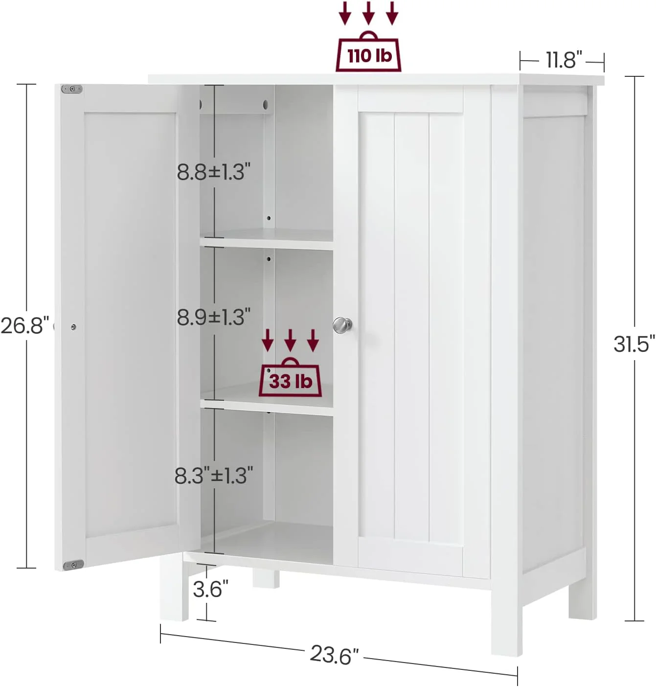 New Bathroom Floor Storage Cabinet with 2 Adjustable Shelves – Model UBCB60W - Image 4