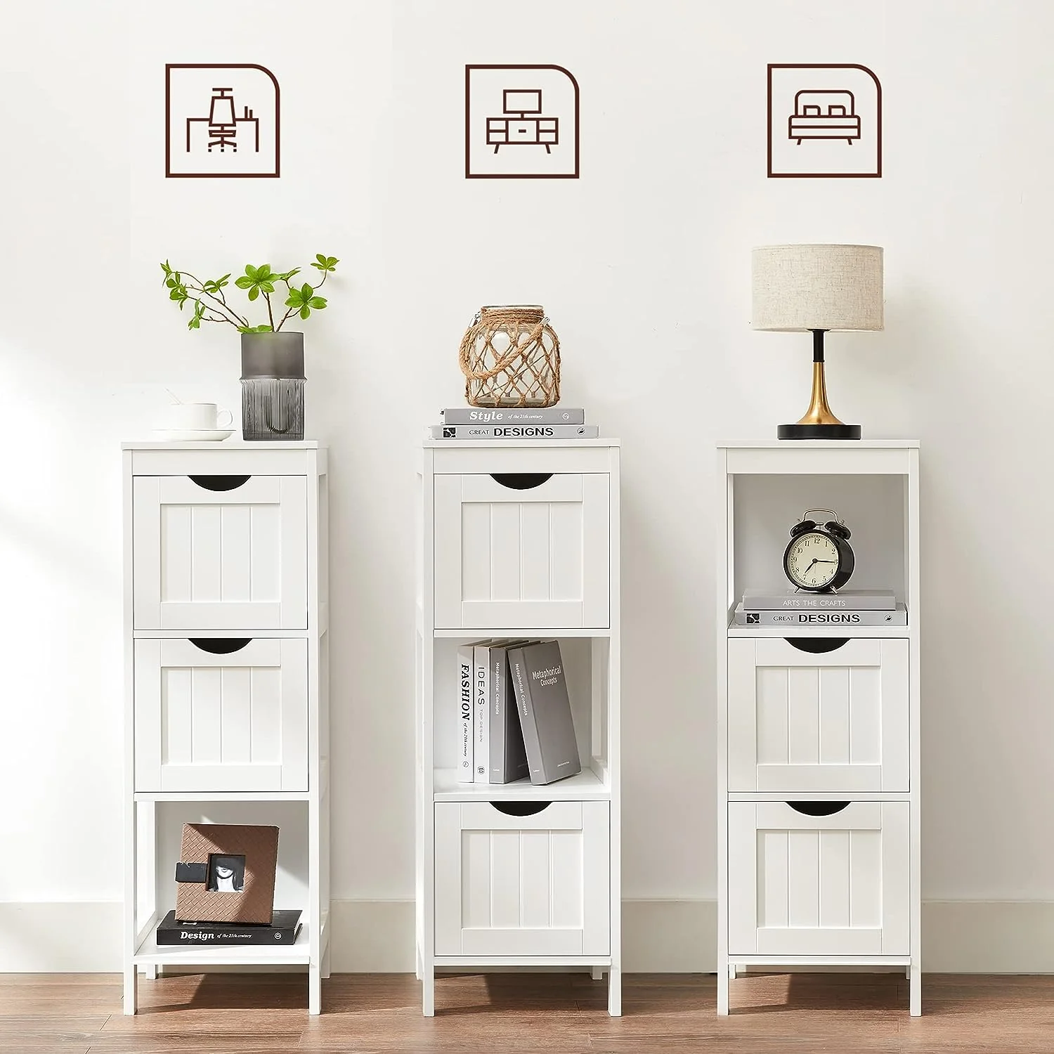Bathroom Storage Cabinet – Floor Bedside 2-Drawer White BBC42WT - Image 4